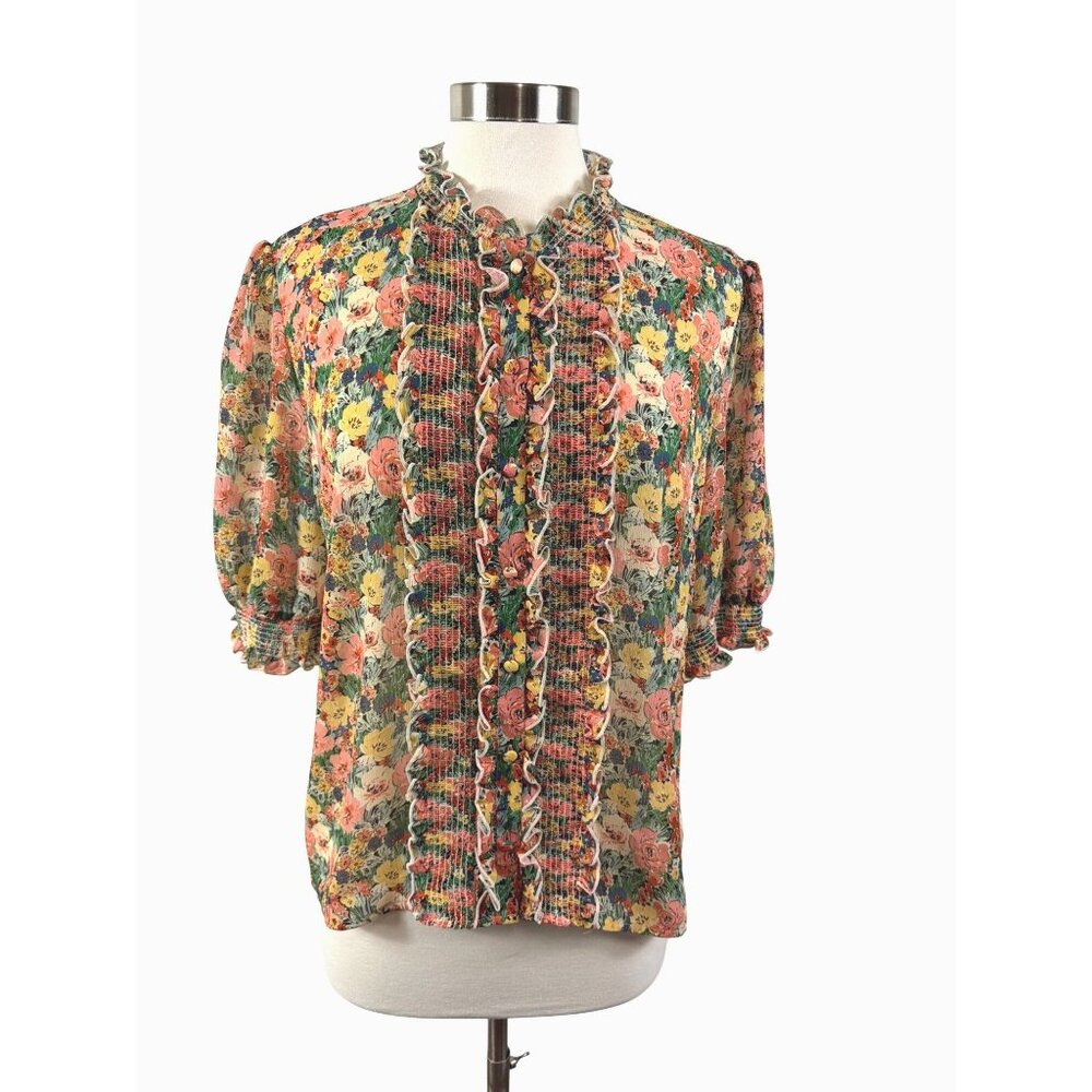 Sézane Noah Floral Ruffled Blouse in Jardin Pastel Size FR 44/US 12 - Picture 7 of 16